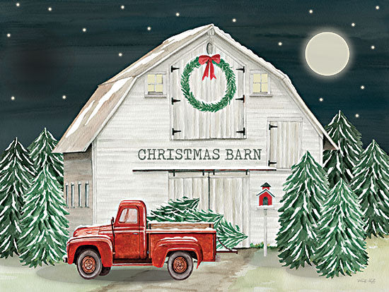 Cindy Jacobs CIN4008 - CIN4008 - Starry Night Christmas Barn - 16x12 Christmas, Holidays, Barn, Farm, Christmas Tree Farm, Christmas Trees, Typography, Signs, Truck, Red Truck, Wreath, Moon, Winter, Snow, Farmhouse/Country from Penny Lane