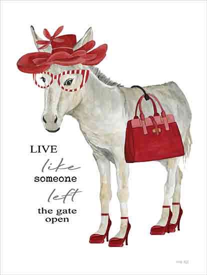 Cindy Jacobs CIN4060 - CIN4060 - Left the Gate Open Donkey - 12x16 Whimsical, Donkey, Fashion, Glasses, Purse, High Heel Shoes, Live Like Someone Left the Gate Open, Typography, Signs, Textual Art from Penny Lane