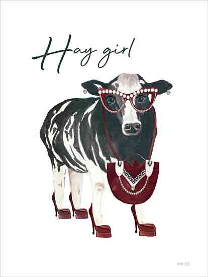 Cindy Jacobs CIN4061 - CIN4061 - Hay Girl Cow - 12x16 Whimsical, Cow, Fashion, Glasses, Purse, High Heel Shoes, Hay Girl, Typography, Signs, Textual Art from Penny Lane