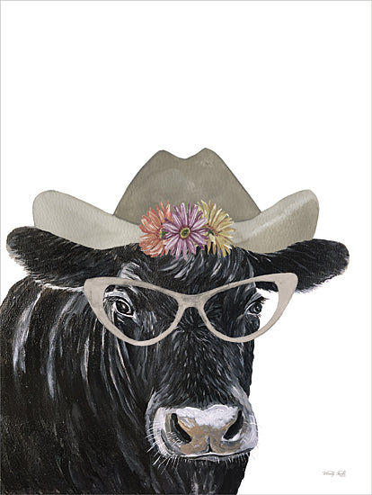 Cindy Jacobs CIN4102 - CIN4102 - Mrs. Moo - 12x16 Whimsical, Cow, Black Cow, Angus Cow, Hat, Glasses, Flowers from Penny Lane