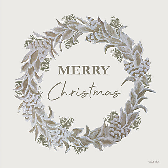 Cindy Jacobs CIN4110 - CIN4110 - Merry Christmas Wreath - 12x12 Christmas, Holidays, Merry Christmas, Typography, Signs, Textual Art, Wreath, Pine Cones, Nature, Neutral Palette from Penny Lane