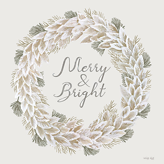 Cindy Jacobs CIN4111 - CIN4111 - Merry & Bright Wreath - 12x12 Christmas, Holidays, Merry & Bright, Typography, Signs, Textual Art, Wreath, Pine Cones, Pine Sprigs, Nature, Neutral Palette from Penny Lane