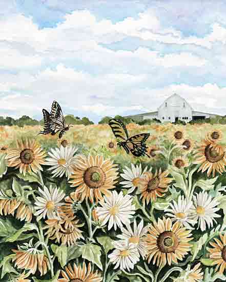 Cindy Jacobs CIN4194 - CIN4194 - Summer Flower Field - 12x16 Summer, Flowers, Daisies, White Daisies, Yellow Daisies, Flower Farm, Barn, Farm, Butterflies, Landscape from Penny Lane