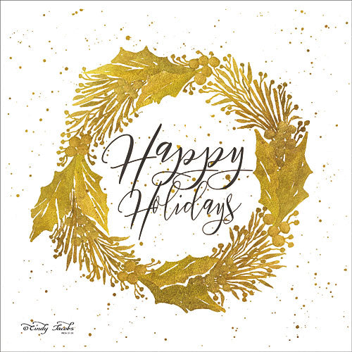 Cindy Jacobs CIN759 - Happy Holidays Gold Wreath - Holiday, Gold, Signs, Wreath from Penny Lane Publishing