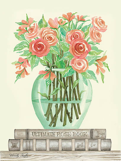 Cindy Jacobs CIN782 - Book Bouquet IV - Pink Flowers, Vase, Books, Shelf from Penny Lane Publishing