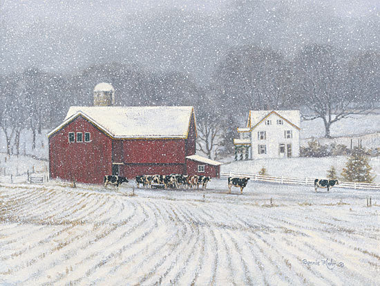 Bonnie Mohr COW103 - The Home Place - Winter, Snow, Barn, Cows, Landscape from Penny Lane Publishing