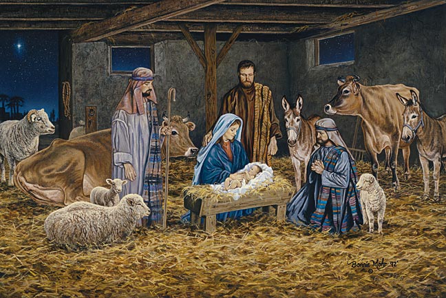 Bonnie Mohr COW138A - COW138A - The Greatest Gift of All - 18x12 Christmas, Nativity, Manger, Holy Family, Shepherds, Animals from Penny Lane