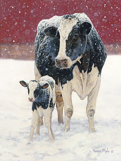 Bonnie Mohr COW146 - First Christmas - Cows, Calf, Barn, Winter, Snow from Penny Lane Publishing