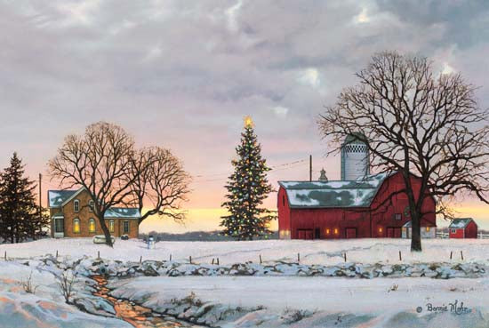 Bonnie Mohr COW153 - Morning Calls - Winter, Snow, Barn, Trees, Landscape from Penny Lane Publishing