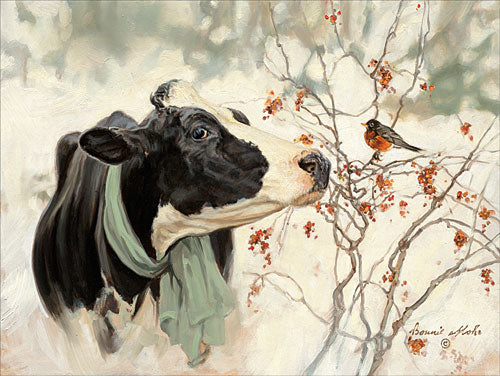 Bonnie Mohr COW319 - The Winter Robin - Cow, Berries, Robin, Meadow, Pasture from Penny Lane Publishing