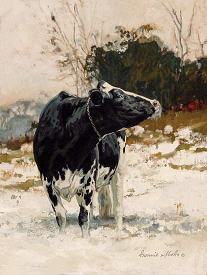 Bonnie Mohr COW343 - COW343 - Snowbell - 12x16 Cow, Black and White Cow, Winter, Snow, Pasture, Grazing, Farm Animal from Penny Lane