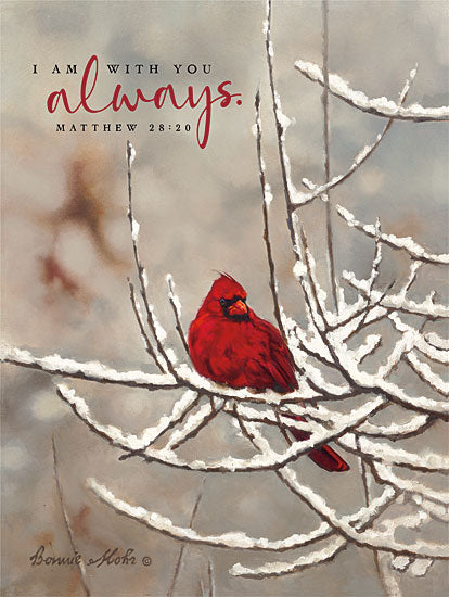 Bonnie Mohr COW370 - COW370 - With You Always - 12x16 Winter, Birds, Cardinal, I Am With You Always, Bible Verse, Matthew, Snow, Typography, Signs from Penny Lane