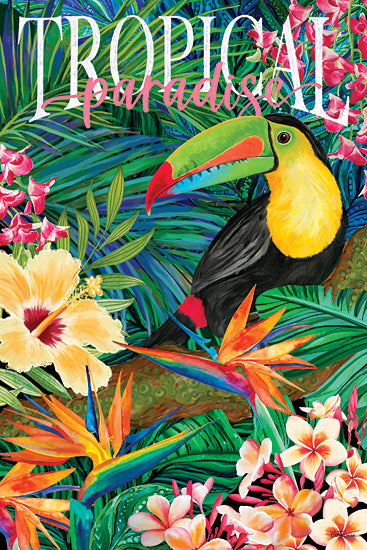 Cat Thurman Designs CTD106 - CTD106 - Tropical Paradise Toucan - 12x18 Tropical, Toucan, Bird, Jungle, Flowers, Palm Leaves, Tropical Flowers, Tropical Paradise, Typography, Signs, Textual Art from Penny Lane
