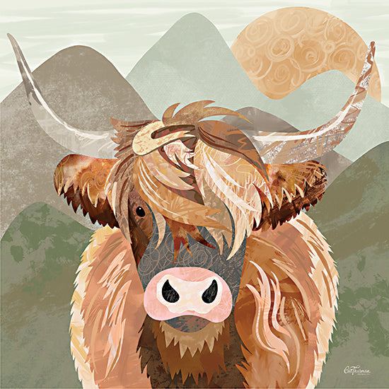 Cat Thurman Designs CTD125 - CTD125 - Good Morning Cow - 12x12 Abstract, Cow, Highland Cow, Mountains, Sun, Landscape, Patterns from Penny Lane