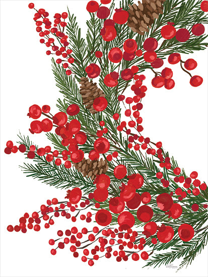 Cat Thurman Designs CTD162 - CTD162 - Loose Christmas Wreath - 12x16 Christmas, Holidays, Wreath, Berries, Red Berries, Greenery, Pine Sprigs, Pine Cones, Nature, Decorative from Penny Lane