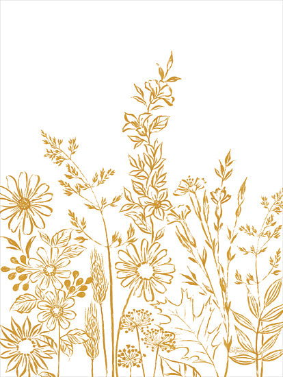 Cat Thurman Designs CTD186 - CTD186 - Loose Leaves and Flowers - 12x16 Fall, Flowers, Wildflowers, Leaves, Silhouette, Gold, White from Penny Lane