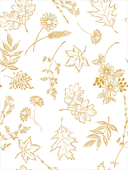 Cat Thurman Designs CTD187 - CTD187 - Loose Fall Leaves - 12x16 Fall, Leaves, Flowers, Wildflowers, Silhouette, Gold, White from Penny Lane