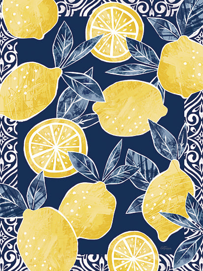 Cat Thurman Designs CTD222 - CTD222 - Paper Lemons - 12x16 Fruit, Lemons, Patterned Frame, Kitchen, Blue, White, Yellow from Penny Lane