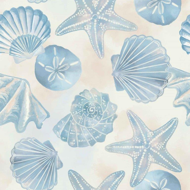 Cat Thurman Designs CTD250 - CTD250 - Blue & White Tossed Shells - 12x12 Coastal, Shells, Blue and White, Starfish, Sand Dollar from Penny Lane