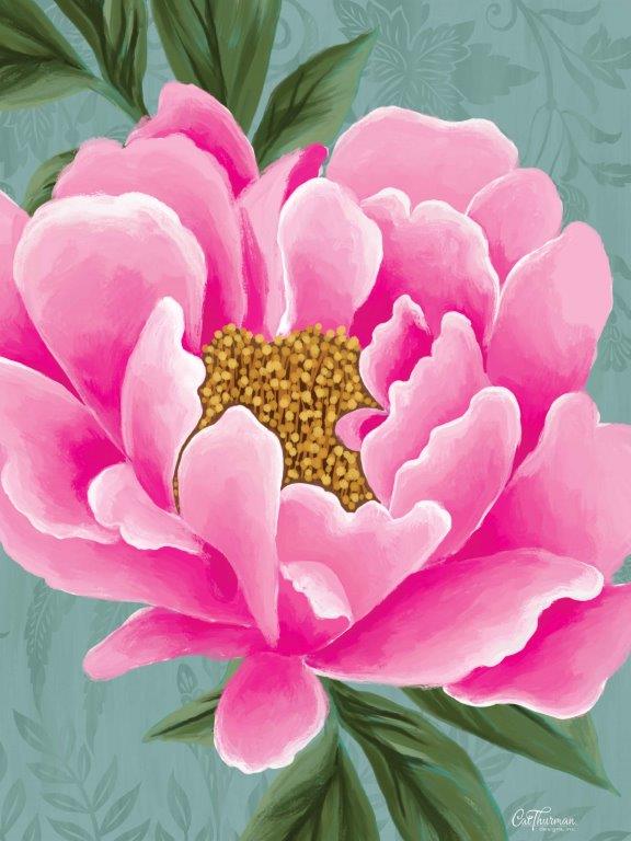 Cat Thurman Designs CTD252 - CTD252 - Pink Single Peony - 12x16 Flower Peony, Pink Peony, Patterned Background from Penny Lane