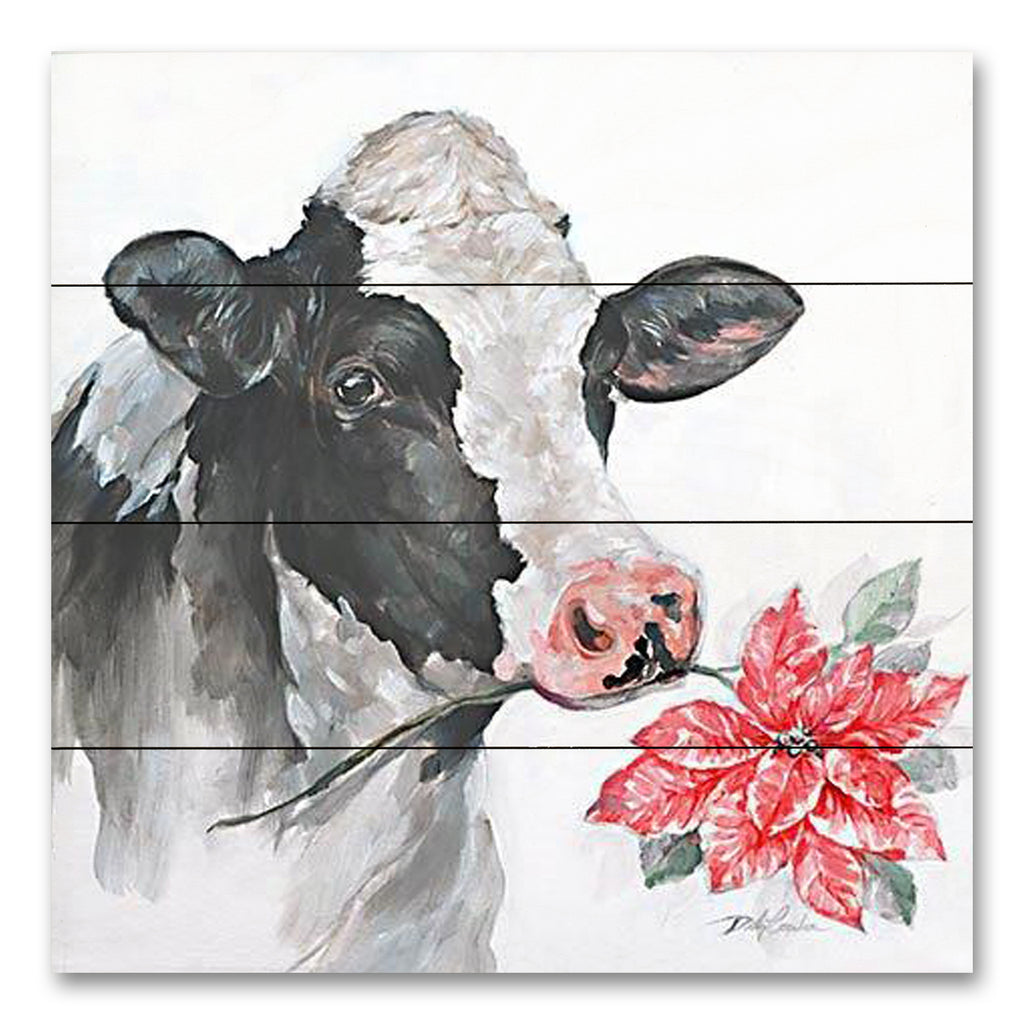 Debi Coules DC131PAL - DC131PAL - Christmas Cow - 12x12 Christmas, Holidays, Cow, Animals, Poinsettias, Christmas Flower, Whimsical, Winter from Penny Lane