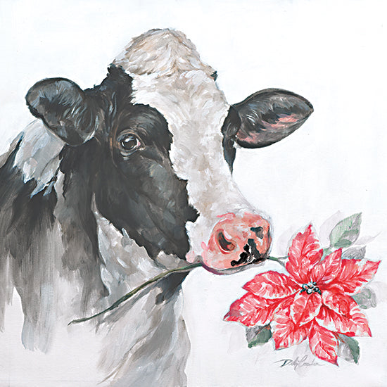 Debi Coules DC131 - DC131 - Christmas Cow - 12x12 Christmas, Holidays, Cow, Animals, Poinsettias, Christmas Flower, Whimsical, Winter from Penny Lane
