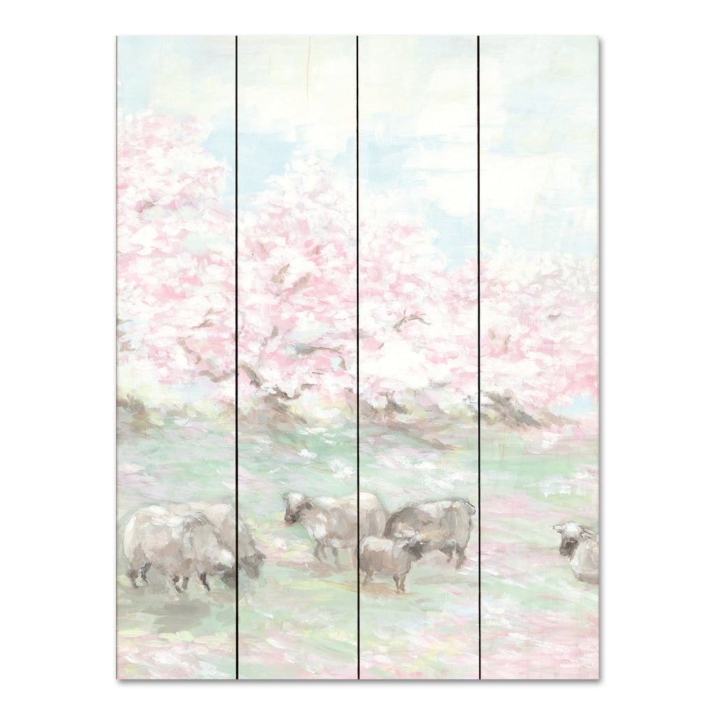 Debi Coules DC133PAL - DC133PAL - Sheep in Spring - 16x12 Abstract, Sheep, Flowering Trees, Pink Flowers, Spring, Meadow, Landscape from Penny Lane