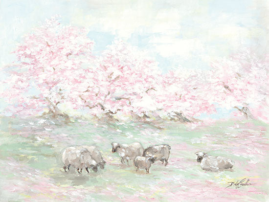 Debi Coules DC133 - DC133 - Sheep in Spring - 16x12 Abstract, Sheep, Flowering Trees, Pink Flowers, Spring, Meadow, Landscape from Penny Lane