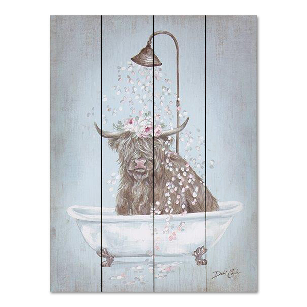 Debi Coules DC134PAL - DC134PAL - Showering Petals Highland - 12x16 Bath, Bathroom, Whimsical, Cow, Highland Cow, Petals, Flowers, Vintage Tub from Penny Lane