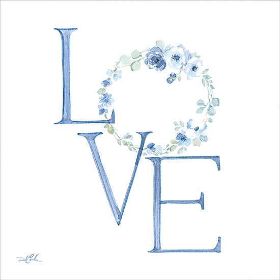 Debi Coules DC135 - DC135 - Love - 12x12 Inspirational, Love, Typography, Signs, Textual Art, Wreath, Flowers, Blue Flowers, Greenery, Blue & White from Penny Lane