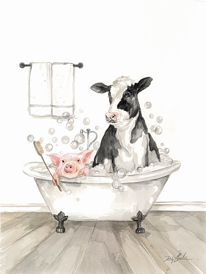 Debi Coules DC142 - DC142 - Two's Company - 12x16 Bath, Whimsical, Cow, Pig, Bathtub, Bubbles, Farm Animals, Farmhouse/Country, Two's Company from Penny Lane