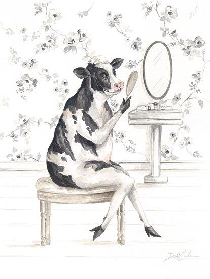 Debi Coules DC144 - DC144 - Pampered Cow - 12x16 Whimsical, Bath, Beauty, Cow, Mirrors, Stool, Wallpaper, Sink, Pampered Cow from Penny Lane