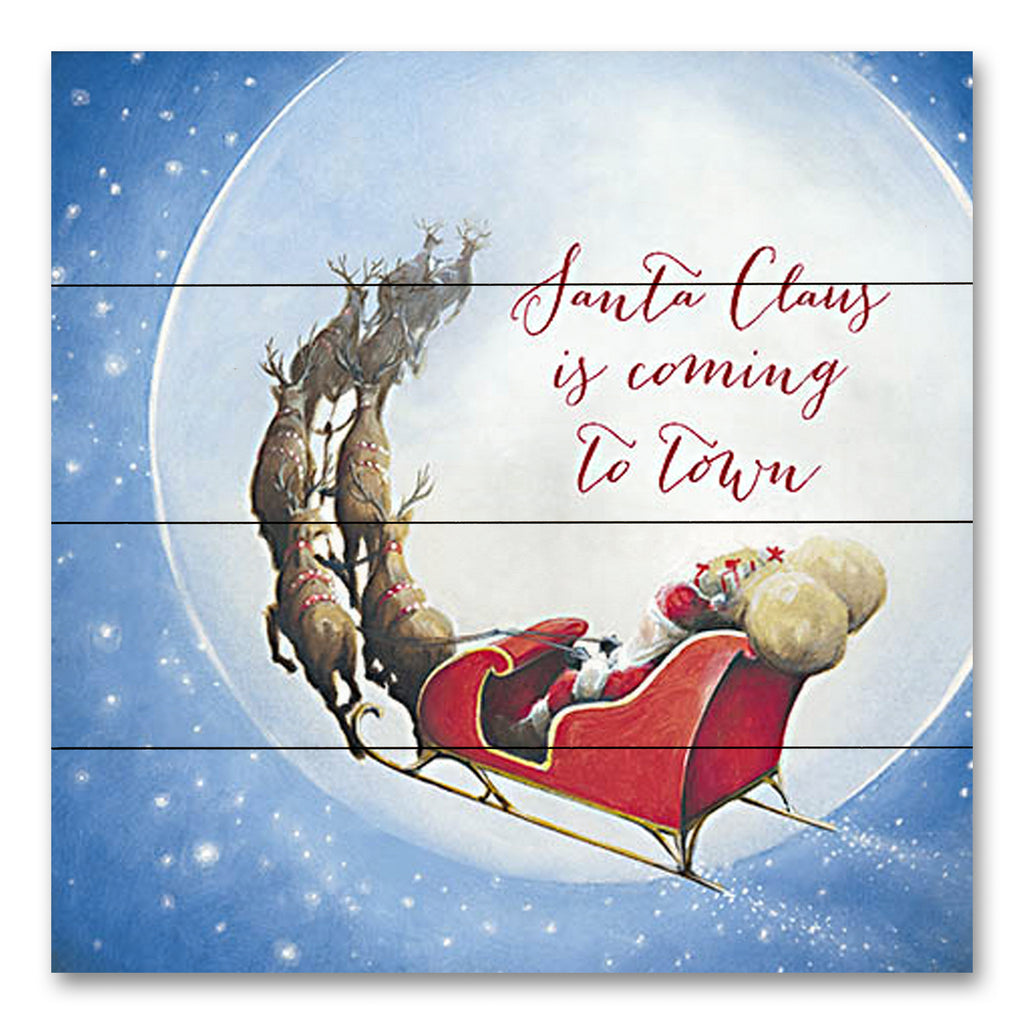 Dee Dee DD1680PAL - DD1680PAL - Santa Claus is Coming to Town - 12x12 Christmas, Holidays, Santa Claus, Reindeer, Santa Claus is Coming to Town, Typography, Signs, Textual Art, Christmas Eve, Sleigh, Whimsical, Winter from Penny Lane