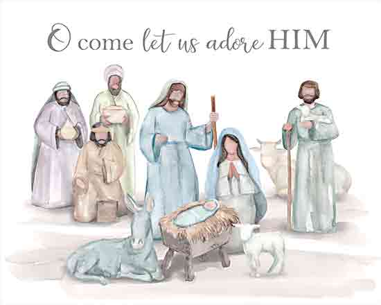 Dogwood Portfolio DOG261 - DOG261 - O Come Let Us Adore Him - 16x12 Christmas, Holidays, Religious, Nativity, O Come Let Us Adore Him, Typography, Signs, Textual Art, Three Kings, Sheep, Cow, Lambs, Shepherd, Muted Colors from Penny Lane
