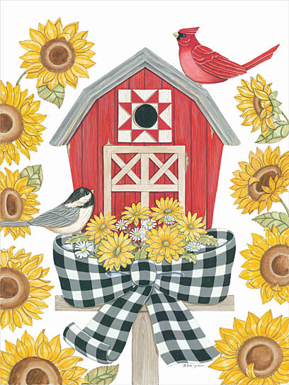 Deb Strain DS1909 - DS1909 - Sunflower Days - 12x16 Birdhouse, Cardinals, Sunflowers, Flowers, Buffalo Plaid Bow, Barn, Autumn from Penny Lane