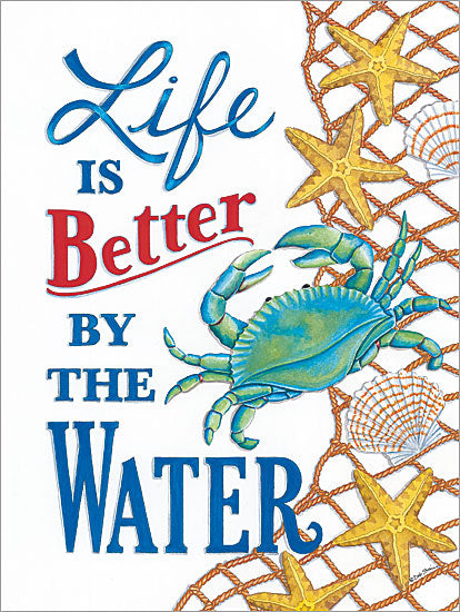 Deb Strain DS1915 - DS1915 - Better By the Water Crab - 12x16 Life is Better by the Water, Crab, Sand Dollars, Net, Shells, Signs from Penny Lane