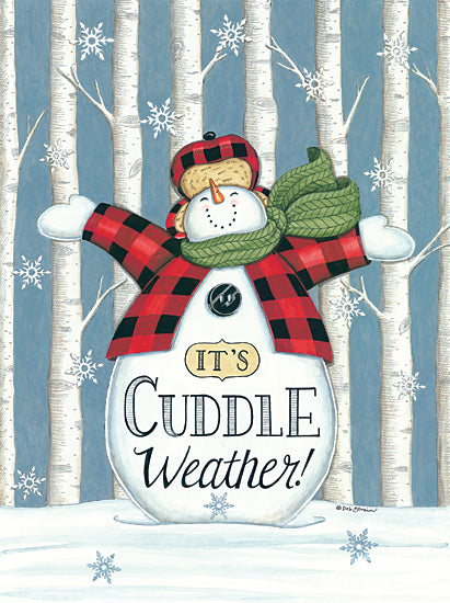 Deb Strain DS1953 - DS1953 - Cuddle Weather Snowman - 12x16 It's Cuddle Weather, Snowman, Lodge Coat, Birch Trees, Winter, Seasons from Penny Lane