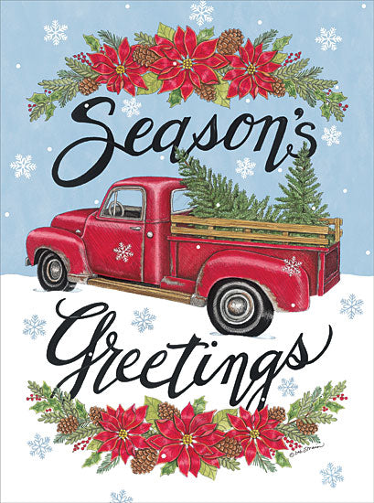 Deb Strain DS1982 - DS1982 - Greetings Pickup Truck - 12x16 Season's Greetings, Truck, Red Truck, Holidays, Christmas, Tree Farm, Poinsettias, Flowers, Signs from Penny Lane