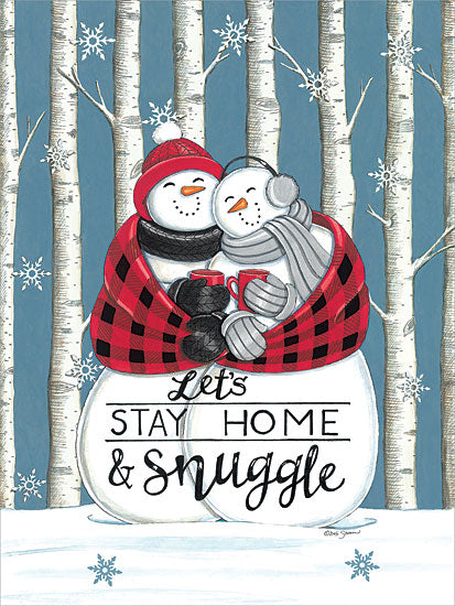 Deb Strain DS1987 - DS1987 - Let's Stay Home & Snuggle - 12x16 Let's Stay Home, Snuggle, Snowman, Winter, Birch Trees, Snow, Whimsical, Signs from Penny Lane