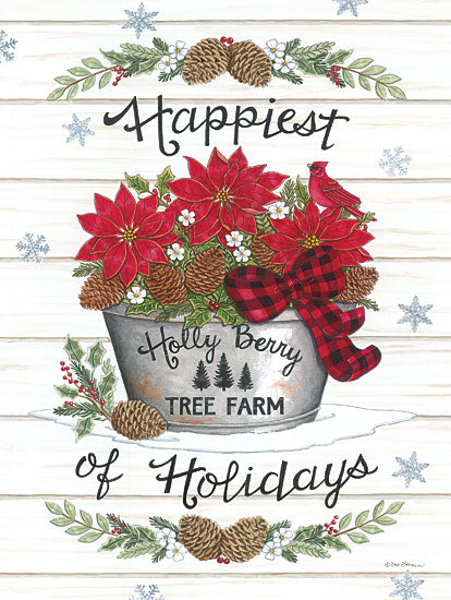 Deb Strain DS2002 - DS2002 - Happiest of Holidays - 12x18 Happies of Holidays, Poinsettias, Flowers, Christmas Flowers, Christmas, Holidays, Pine Cones, Galvanized Bucket from Penny Lane