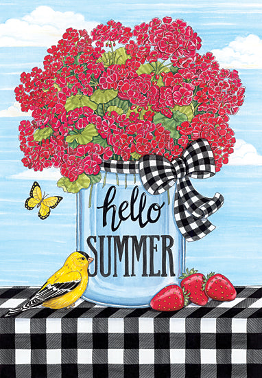 Deb Strain DS2007 - DS2007 - Hello Summer - 12x16 Hello Summer, Geraniums, Flowers, Birds, Butterflies, Glass Jar from Penny Lane