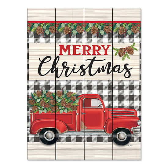 Deb Strain DS2037PAL - DS2037PAL - Merry Christmas Red Truck - 12x16 Merry Christmas, Holidays, Christmas, Truck, Red Truck, Pine Cones, Nature, Plaid, Greenery, Typography, Signs from Penny Lane