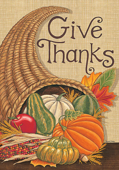 Deb Strain DS2060 - DS2060 - Give Thanks Cornucopia - 12x16 Give Thanks, Fall, Thanksgiving, Cornucopia, gourds, Pumpkins, Vegetables, Typography, Signs from Penny Lane