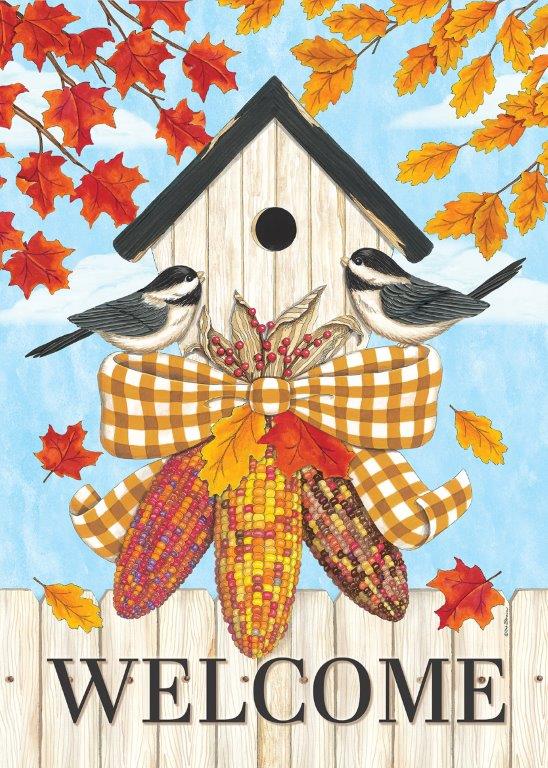 Deb Strain DS2090 - DS2090 - Welcome Autumn Leaves - 12x16 Fall, Autumn, Welcome, Birds, Birdhouse, Leaves, Indian Corn, Typography, Signs from Penny Lane