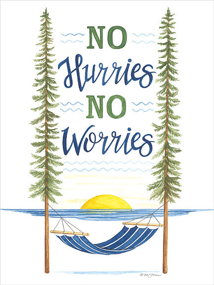 Deb Strain DS2142 - DS2142 - No Hurries No Worries - 12x16 Lake, Typography, Signs, Textual Art, No Hurries, No Worries, Hammock, Trees, Sun, Summer from Penny Lane