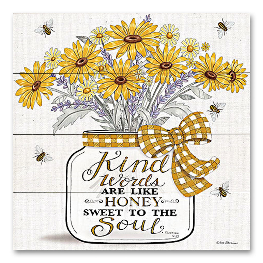 Deb Strain DS2144PAL - DS2144PAL - Kind Words are Like Honey - 12x12 Religious, Kind Words are Like Honey, Sweet to the Soul, Bible Verse, Proverbs, Typography, Signs, Flowers, Bouquet, Glass Jar, Daisies, Spring, Bees, Inspirational, Textual Art from Penny Lane