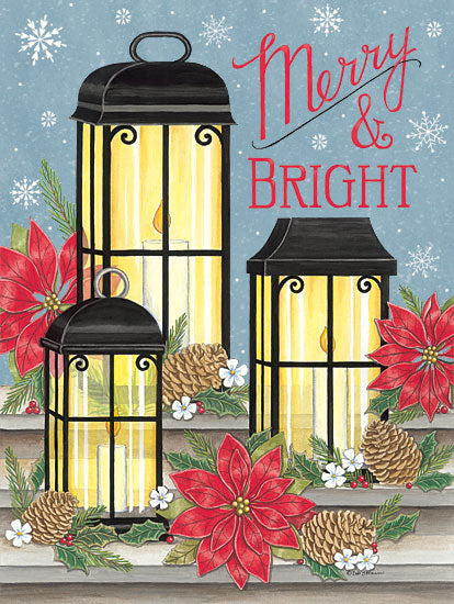 Deb Strain DS2168 - DS2168 - Three Holiday Lanterns - 12x16 Christmas, Holidays, Still Life, Lanterns, Candles, Poinsettias, Christmas Flowers, Merry & Bright, Typography, Signs, Pine Cones, Snowflakes, Winter from Penny Lane