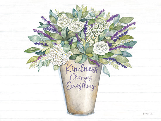 Deb Strain DS2187 - DS2187 - Kindness Changes Everything - 16x12 Still Life, Flowers, White Flowers, Greenery, Purple Leaves, Vase, Copper Color Vase, Kindness Changes Everything, Typography, Signs, Textual Art from Penny Lane