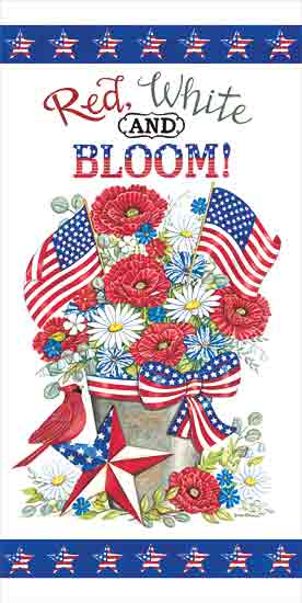 Deb Strain DS2242 - DS2242 - Red White and Bloom Still Life - 9x18 Patriotic, Red, White & Blue, American Flags, Red, White and Bloom, Typography, Signs, Textual Art, Flowers, Cardinal, Barn Star, Summer, Pail, Bow, Ribbon, Independence Day, July 4th from Penny Lane