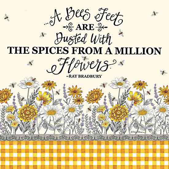 Deb Strain DS2243 - DS2243 - The Spices From a Million Flowers - 12x12 Bees, Flowers, A Bees Feet are Dusted with the Spices From a Million Flowers, Ray Bradbury, Quote, Typography, Signs, Textual Art, Summer, Wildflowers, Plaid, Yellow, White from Penny Lane